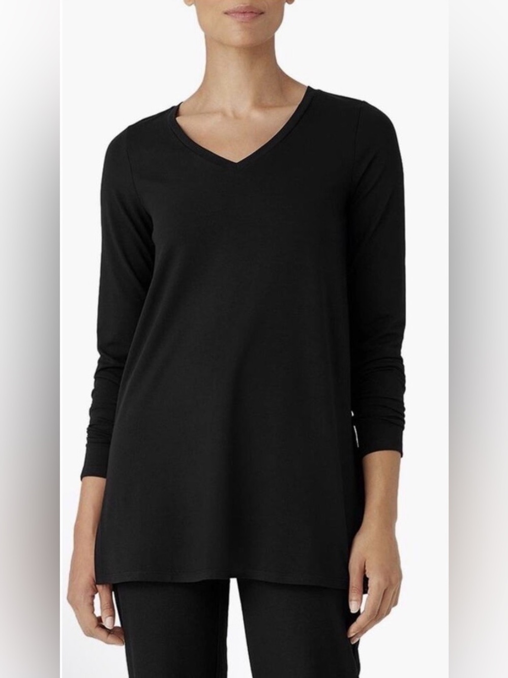 Eileen Fisher Black V-Neck Long Sleeve Tunic (Medium)